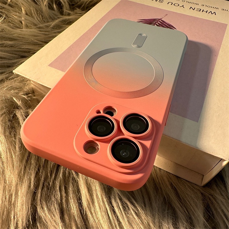 16 Apple 17 磁気吸着式スマホケース 液体シリコン iPhone14ProMax グラデーション 13 全面保護ケース|undefined