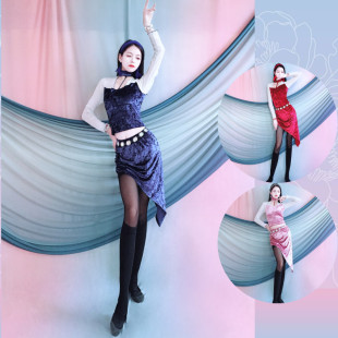Spring and Summer Belly Dance Practice Clothing Set, Oriental Dance Performance Clothing, Velvet Color Short Skirt, Beginner Performance Clothing