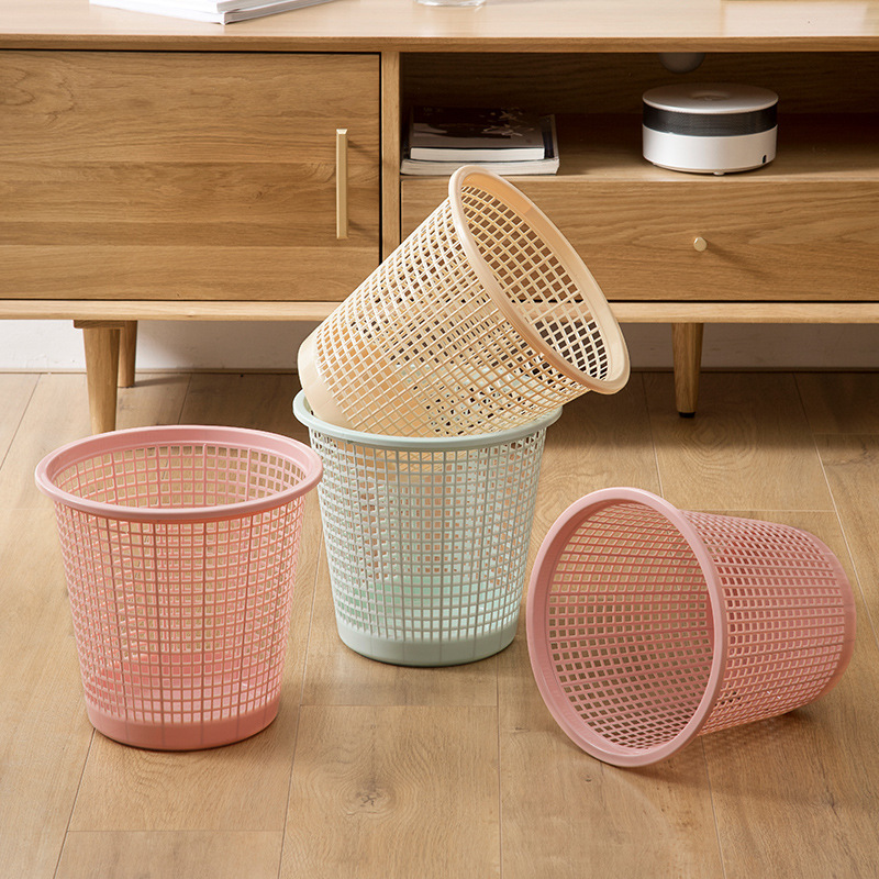 Plastic Hollow Trash Bin Household Bathroom Kitchen Toilet Trash Bin Coverless Large Office Waste Paper Basket