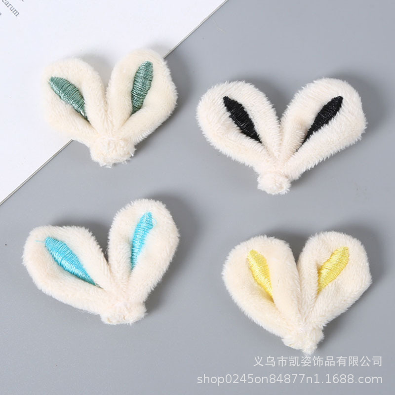 En stock pelo recto piel Orejas de conejo bordado accesorios calcetines muñeca accesorios para el cabello anillo de felpa accesorios lindos orejas