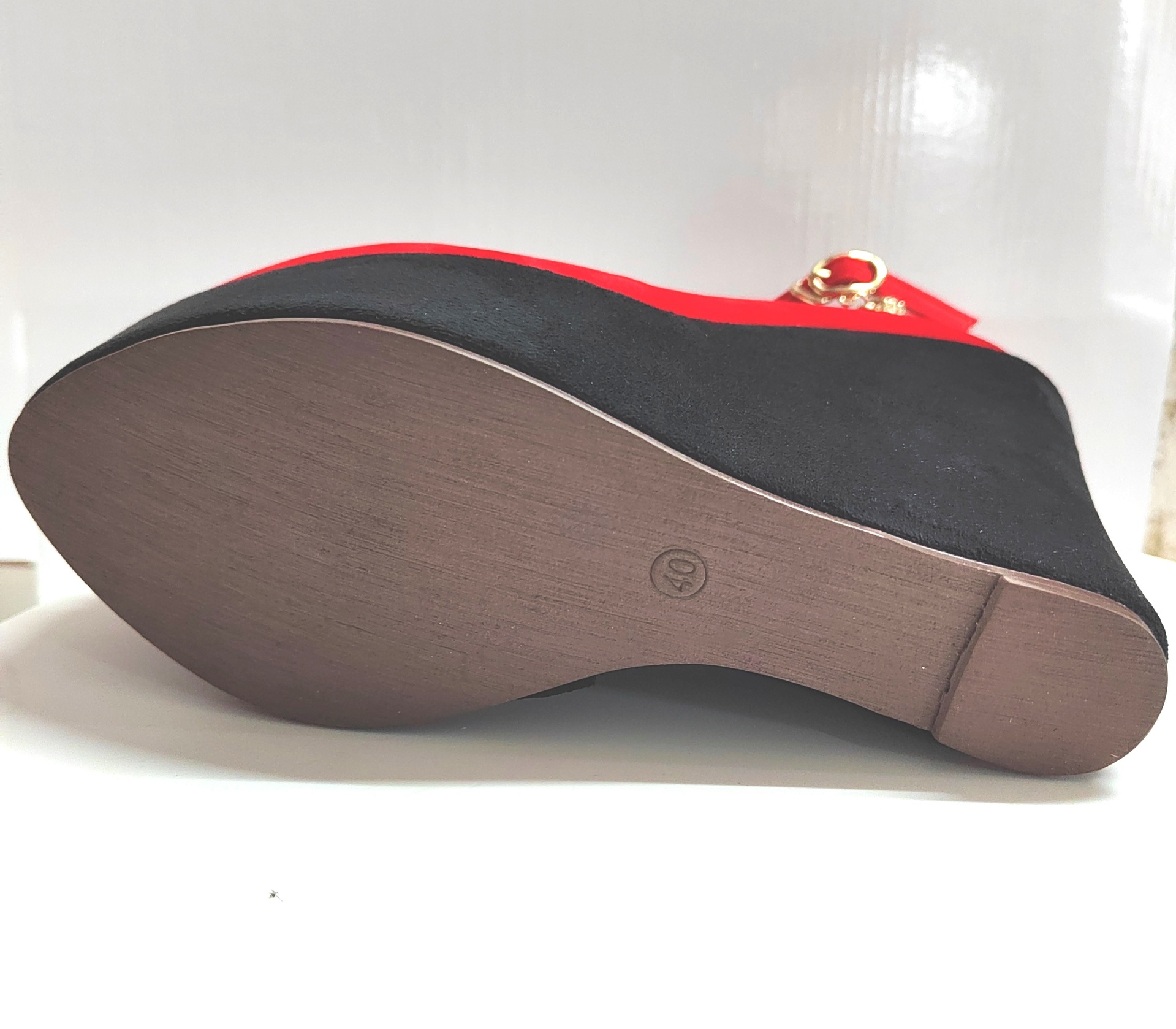Giày cao gót nữ mũi tròn da lộn gót siêu cao 15 cm miệng nông — Màu đỏ chi tiết 4