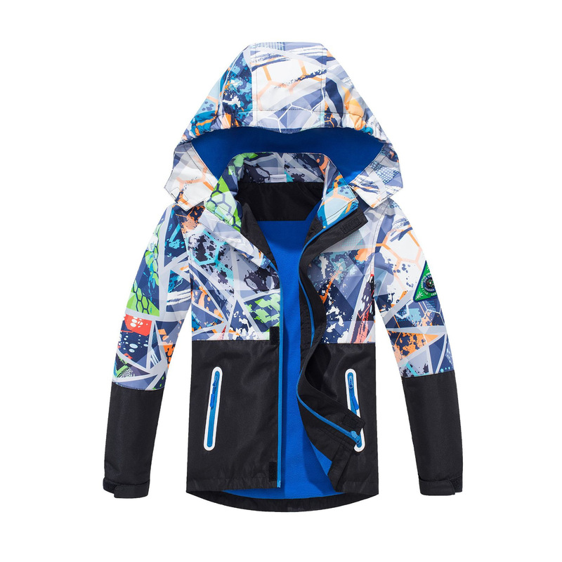 Men's and women's children's outdoor assault clothing children's outdoor waterproof jacket breathable children's clothing fleece-lined hooded windbreaker