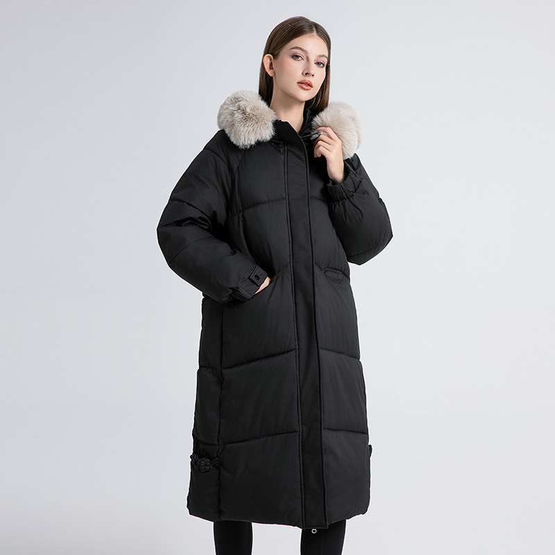 Parka oversized de damă cu glugă din blană artificială și șnur_voghion.com