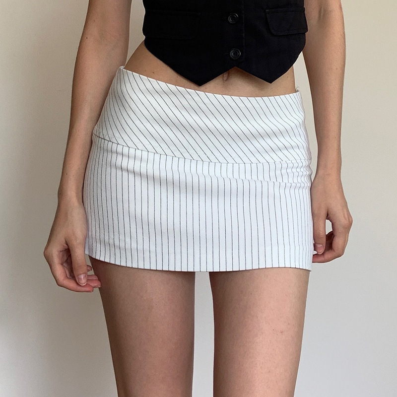2024 Early Autumn Simple Casual Low Waist Sexy Striped Skirt Women's Zipper Slim-Fit Split Hip Skirt