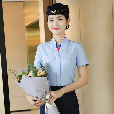 Civil aviation Stewardess Occupation High-end Women's wear suit summer new pattern Short sleeved shirt fashion commute white collar work uniform