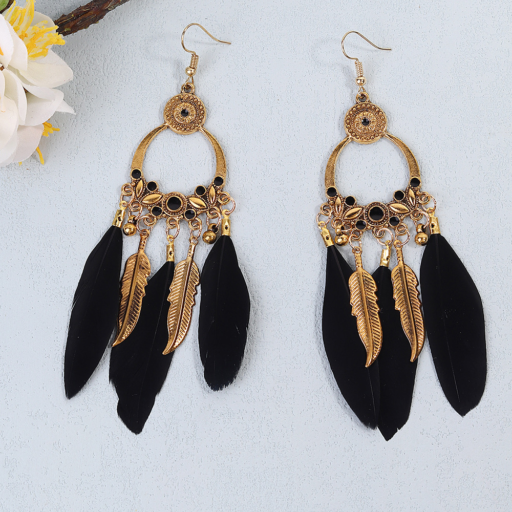 1 Pair Quantity 1 Pair Retro Simple Style Tassel Plating Alloy Feather Drop Earrings
