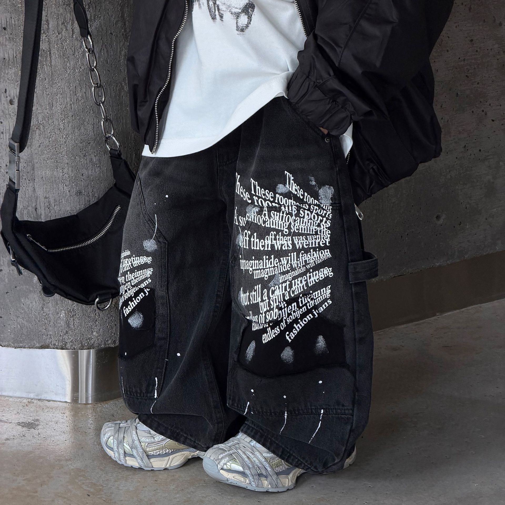 Tairu 2026 Autumn New Korean Style Boys' American Letter High Street Splash Ink Denim Pants Children's Long Pants Trendy