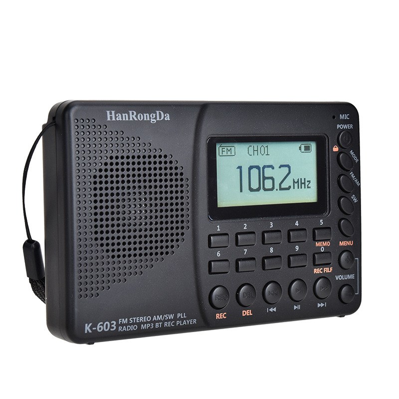 Han Rongda 603 Tarjeta FM portátil para personas mayores, reproducción externa, grabación de audio, radio, reproducción de música Bluetooth