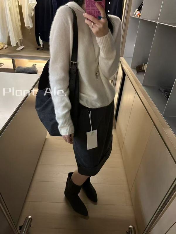 韩系高级感软糯山羊绒连帽毛衣一95%羊毛休闲针织打底衣女P5091|undefined