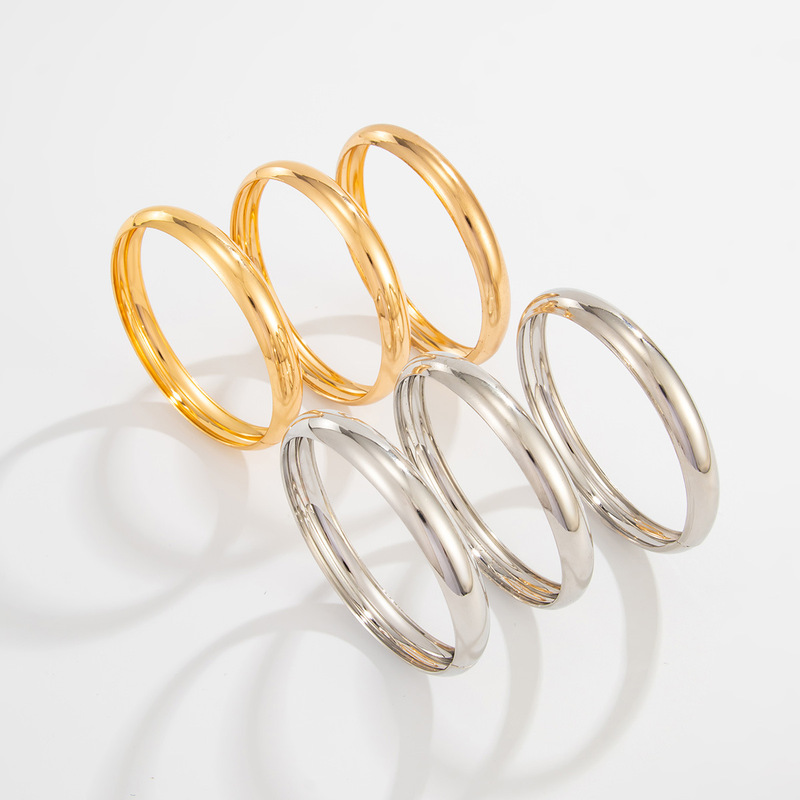 欧美跨境 光面质感几何圆环素圈手镯 小众金属bracelet叠戴手饰品|undefined