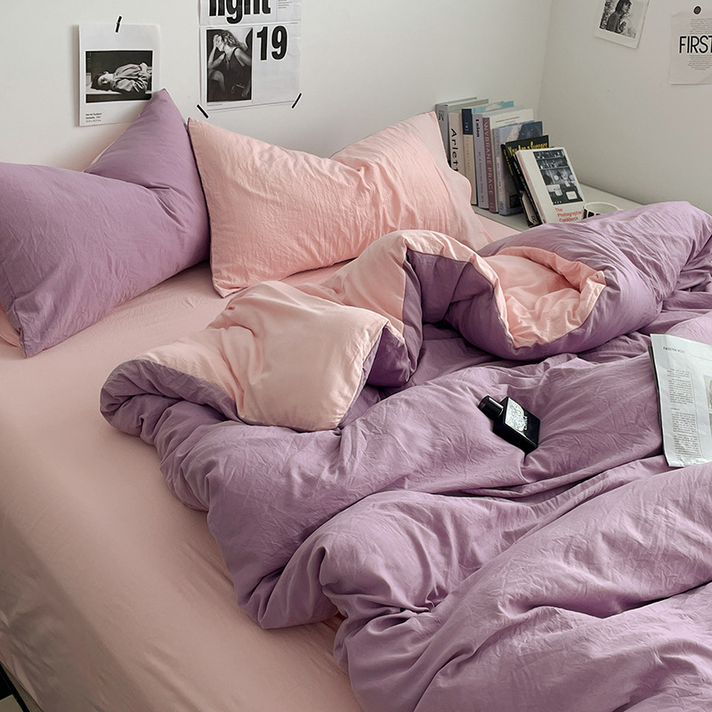 Washed Cotton Bedding Set Pleated Style Soft Breathable Quilt Cover_voghion.com