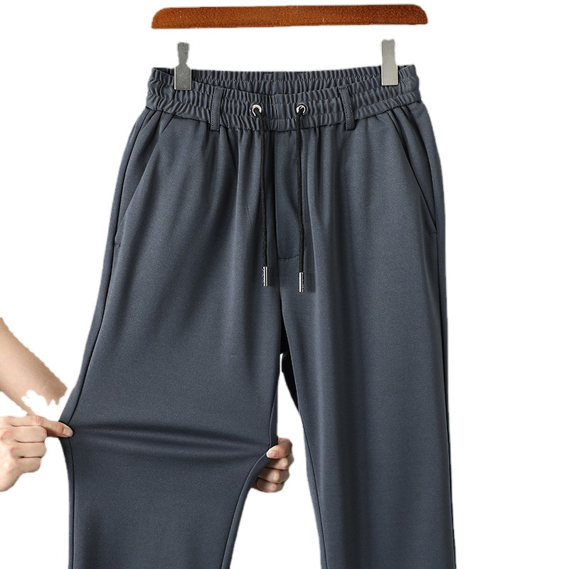 Pantalones de hombre de cintura elástica de verano, pantalones casuales de negocios elásticos rectos sueltos, pantalones deportivos ligeros para jóvenes y de mediana edad, pantalones de seda helada