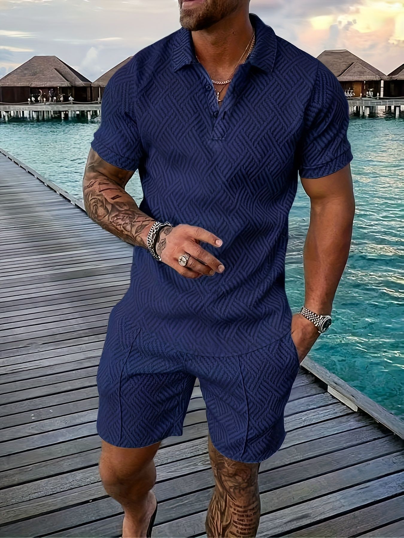 2025 nuevo Traje de playa casual de hombre de impresión digital 3D de botón de verano de código europeo de Amazon transfronterizo