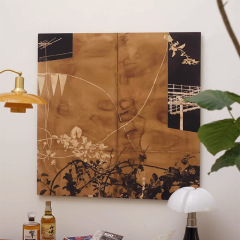 Wabi-sabi style artistic retro square living room decorative painting sofa background dining room entrance wall bedroom floor-standing art painting