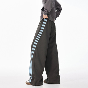 Trendy Brand Three-Bar Casual Pants Men's Autumn and Winter Trendy Couple's Design Sense Loose Wide-Leg Pants Straight-Leg Sports Long Pants