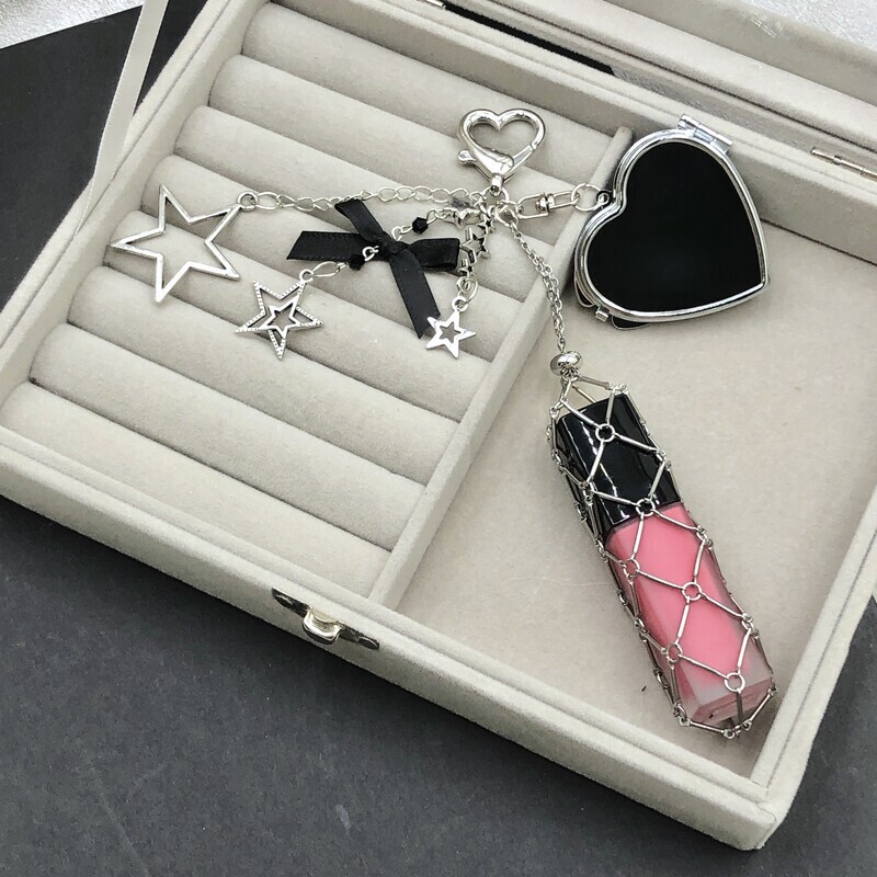 New Metal Mesh Lipstick Holder DIY Bag Pendant Ins Hot-Selling Silver Heart Star Chain Ornament New Metal Mesh Lipstick Holder DIY Bag Pendant Ins Hot-Selling Silver Heart Star Chain Ornament