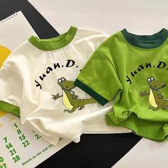Cotton Men and Women's Children's T-shirt Baby 2024 Summer New Children's Clothing Green Fashion Trendy Cartoon Print Short Sleeve Cool T