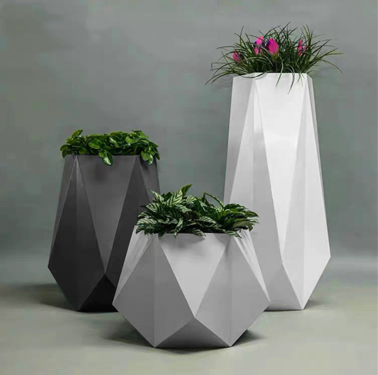 Pot de flores de fibra de vidrio de forma especial combinado para el centro comercial del hotel interior al aire libre vasija de flores vasija de flores vasija de flores combinación