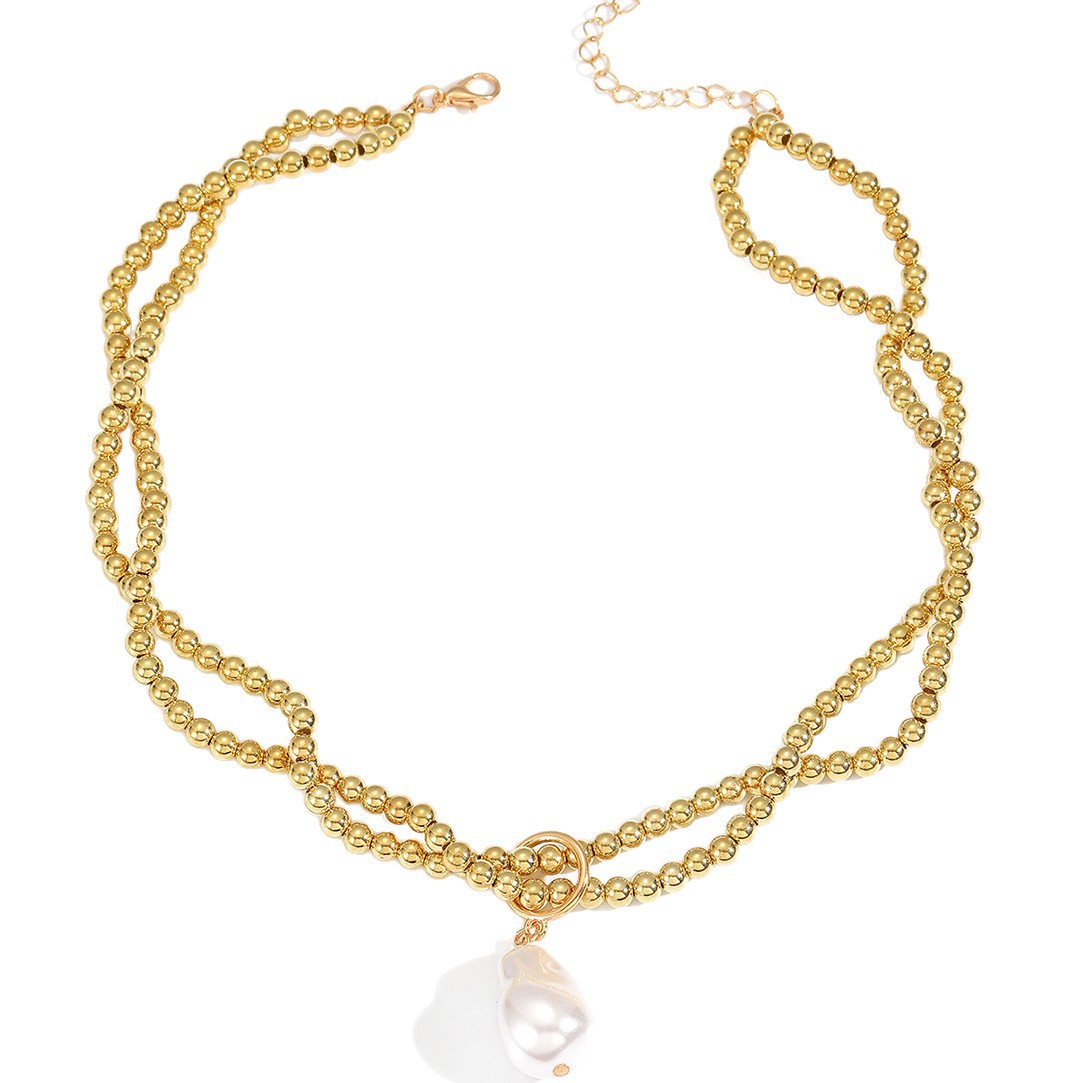 Retro Imitation Pearl Water Drop Pendant Necklace In Gold Tone_voghion.com