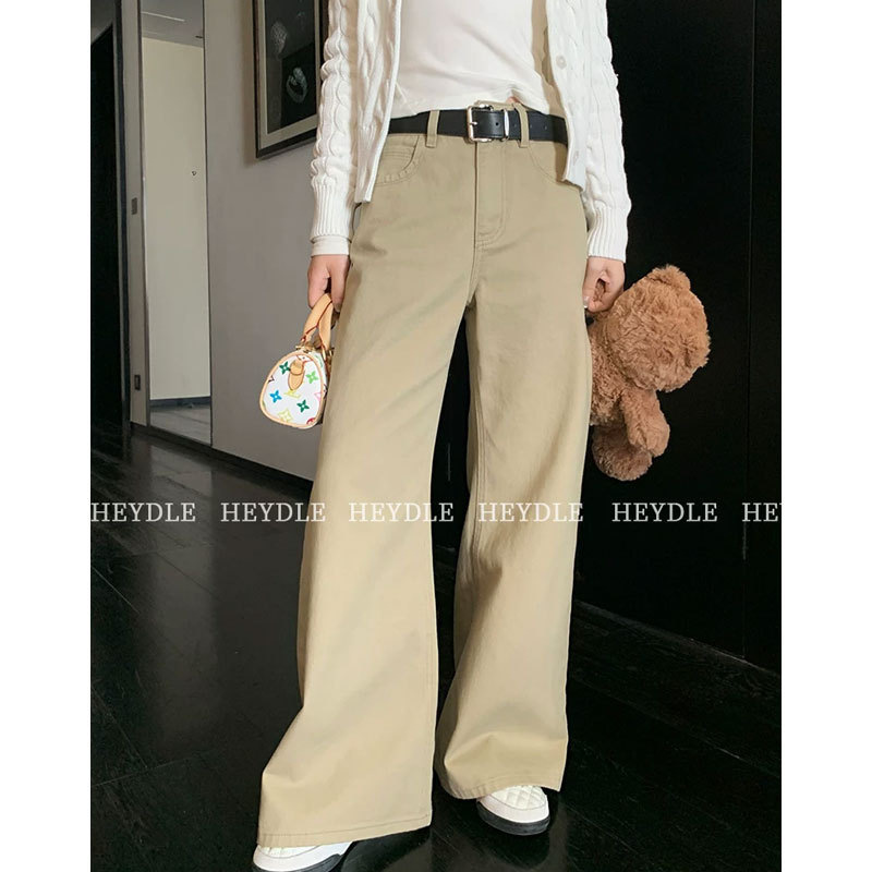 Black Bean Humhum Lazy Style*100% Cotton Sand Washed Straight-Leg Jeans Old Money Style Versatile Slimming Wide-Leg Trousers Black Bean Humhum Lazy Style*100% Cotton Sand Washed Straight-Leg Jeans Old Money Style Versatile Slimming Wide-Leg Trousers