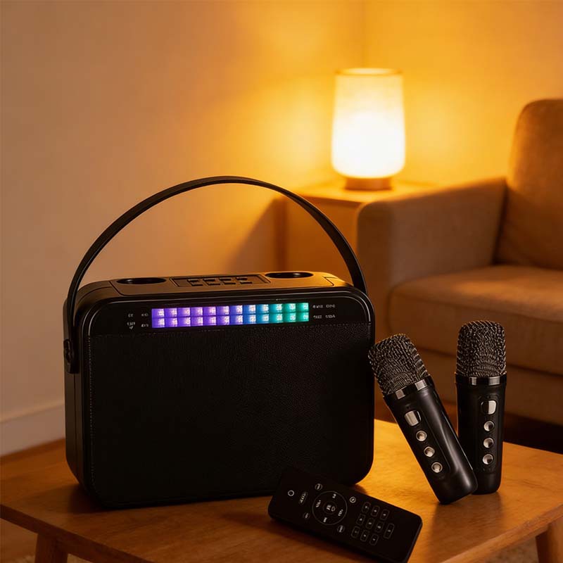 Family Entertainment Dual Microphone Speaker Set High-Fidelity Sound Card Ktv All-In-One Machine Cute Kids Singing Equipment Speaker