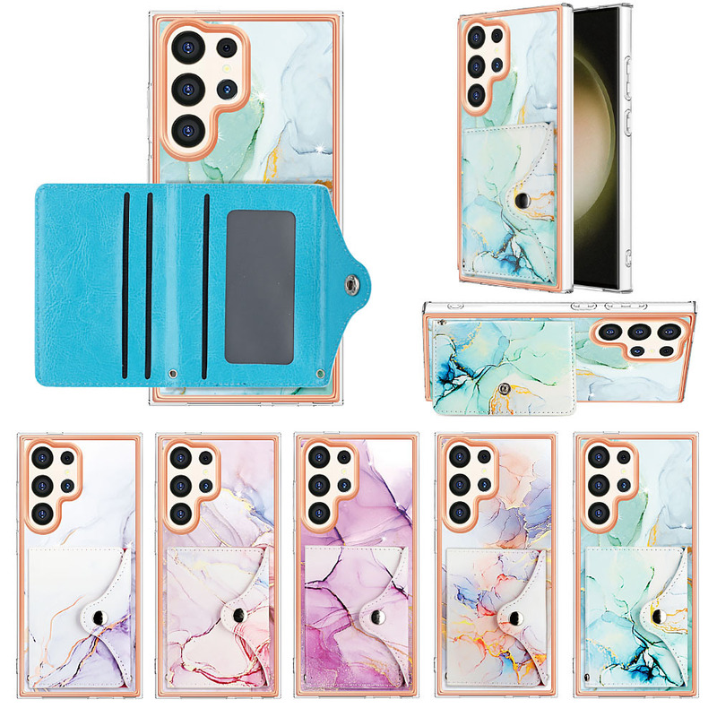 Double-sided film coated electroplated border marble suitable for Samsung S24 FE card case mobile phone protective cover Double-sided film coated electroplated border marble suitable for Samsung S24 FE card case mobile phone protective cover