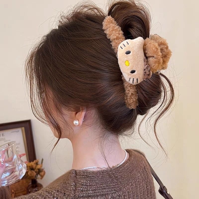 45#White kt cat head light brown plush about 13cm