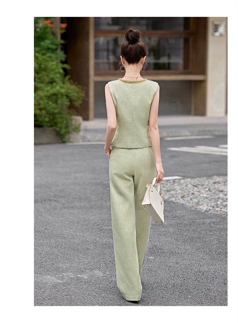 Bộ yếm quần ống rộng nữ hai mảnh không tay phối quần ống rộng cao cấp HE6605 — Màu hồng, xanh lá cây chi tiết 18