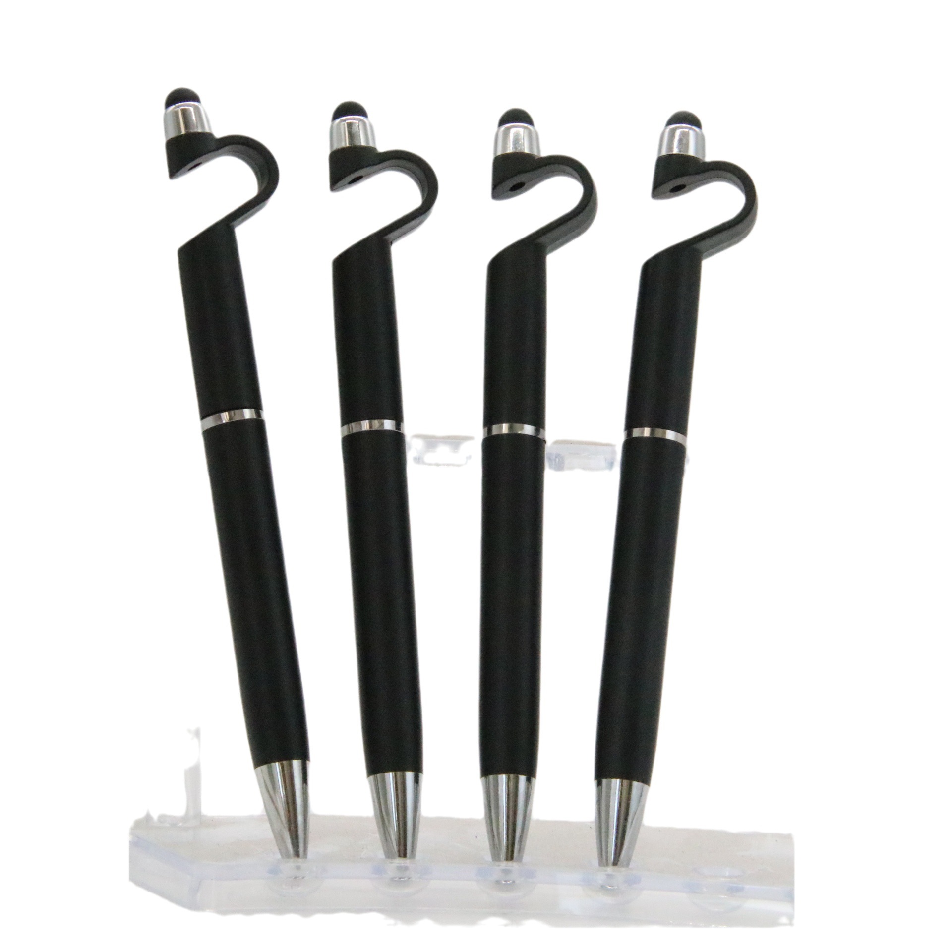 Soporte para teléfono móvil táctil pluma publicidad bolígrafo giro pluma en stock imprimible LOGO medio aceite de recarga pluma negro