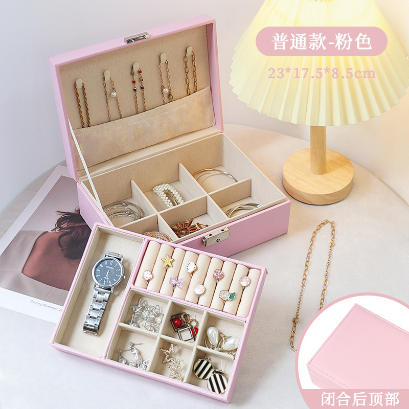 Caja de joyería de lujo ligera de té, pernos multicapa de gran capacidad con cerradura, caja de joyería, joyería de auriculares, almacenamiento de joyería tipo cajón image 23
