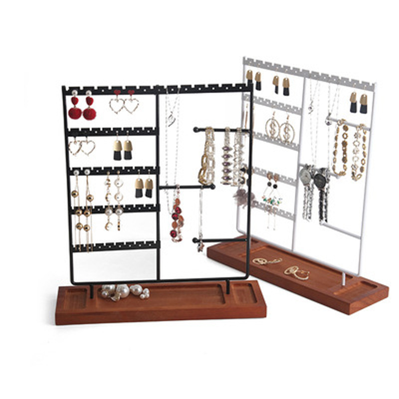 New wooden base jewelry rack earring storage rack necklace display rack slotted wooden base iron jewelry storage rack