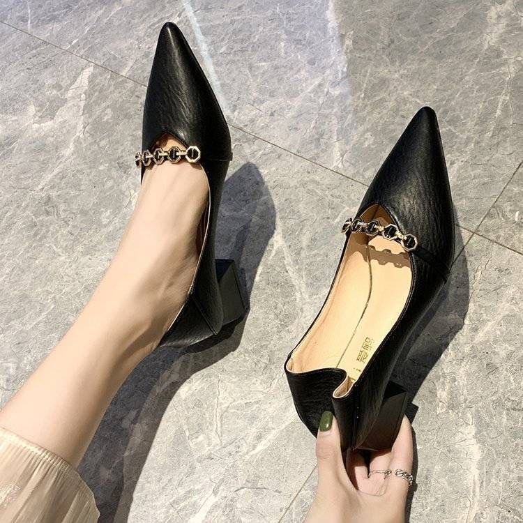 French-Style Side Air Vent Elegant Fairy Shoes 2025 Summer New Retro Pointed Toe Chunky Heel High Heels for Petite Women