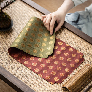 Chinese style brocade small tea mat square fabric vintage dry bubble Table Runner coaster cotton linen tea mat Zen waterproof tea cloth mat
