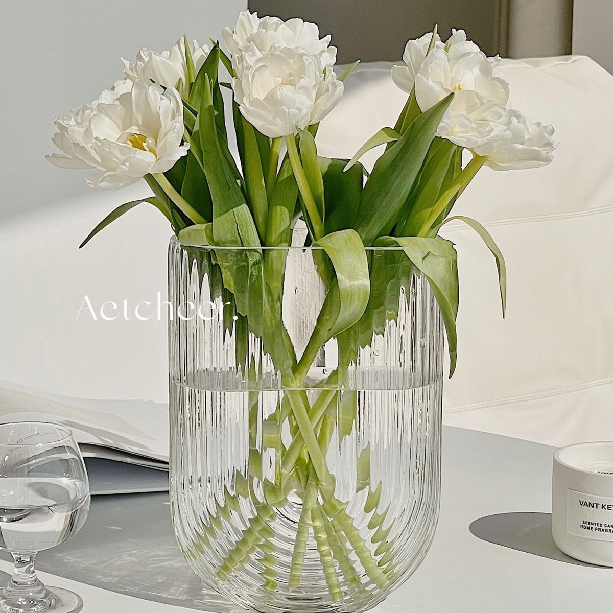 Botella de vidrio hidropónico estilo francés personalizado de alto nivel floral al por mayor en forma de U simple jarrón de vidrio ornamentos decorativos creativos