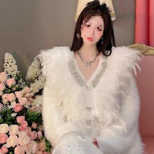 钉珠镶钻羽毛毛针织衫2022秋冬新款宽松开衫针织外套女时尚百搭