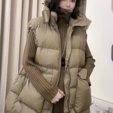 连帽羽绒棉服外套2025秋冬新款中长款棉马甲女外穿韩版坎肩背心潮