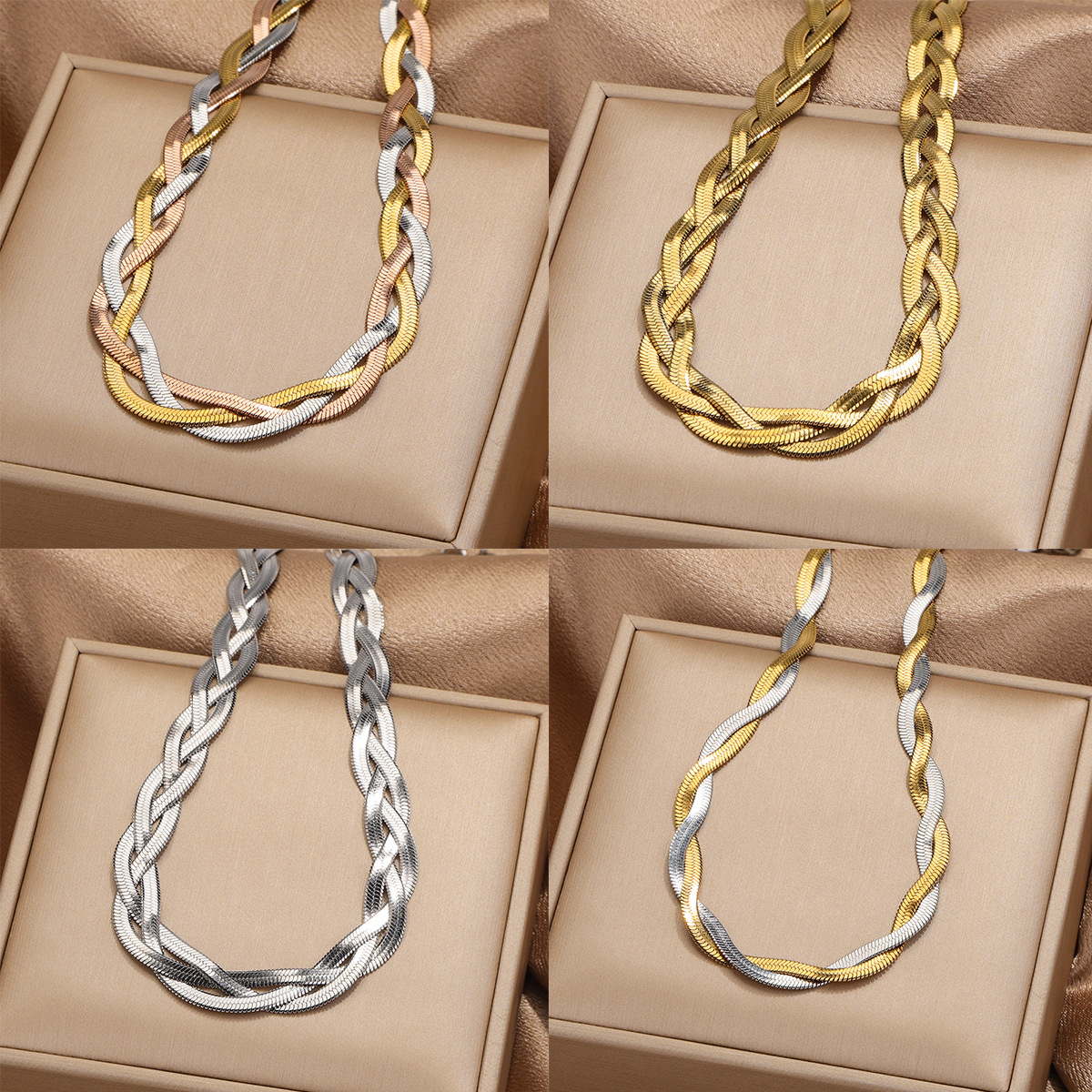 304 Stainless Steel Casual Simple Style Plating Braid Geometric Bracelets Necklace display picture 9