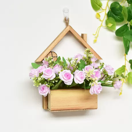 Wooden house + light purple rose