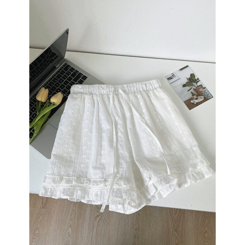Plus Size Women's White Lace Casual Pants Summer New Petite Wide-Leg Pants for Chubby Women Slimming Shorts Plus Size Women's White Lace Casual Pants Summer New Petite Wide-Leg Pants for Chubby Women Slimming Shorts