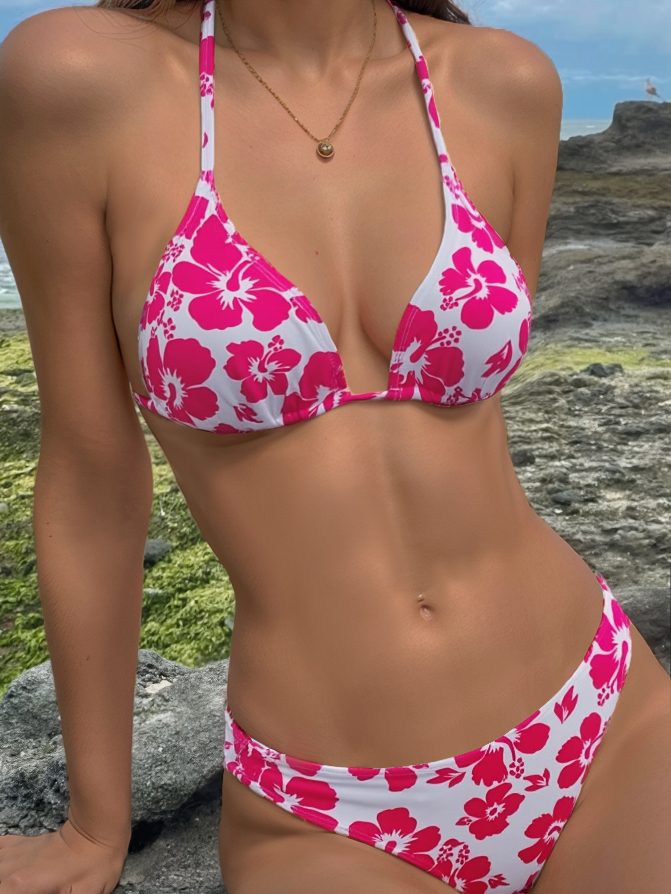 Traje de Baño Bikini de Copa Triangular con Estampado de Leopardo para Mujer de Poliéster para Natación image 25