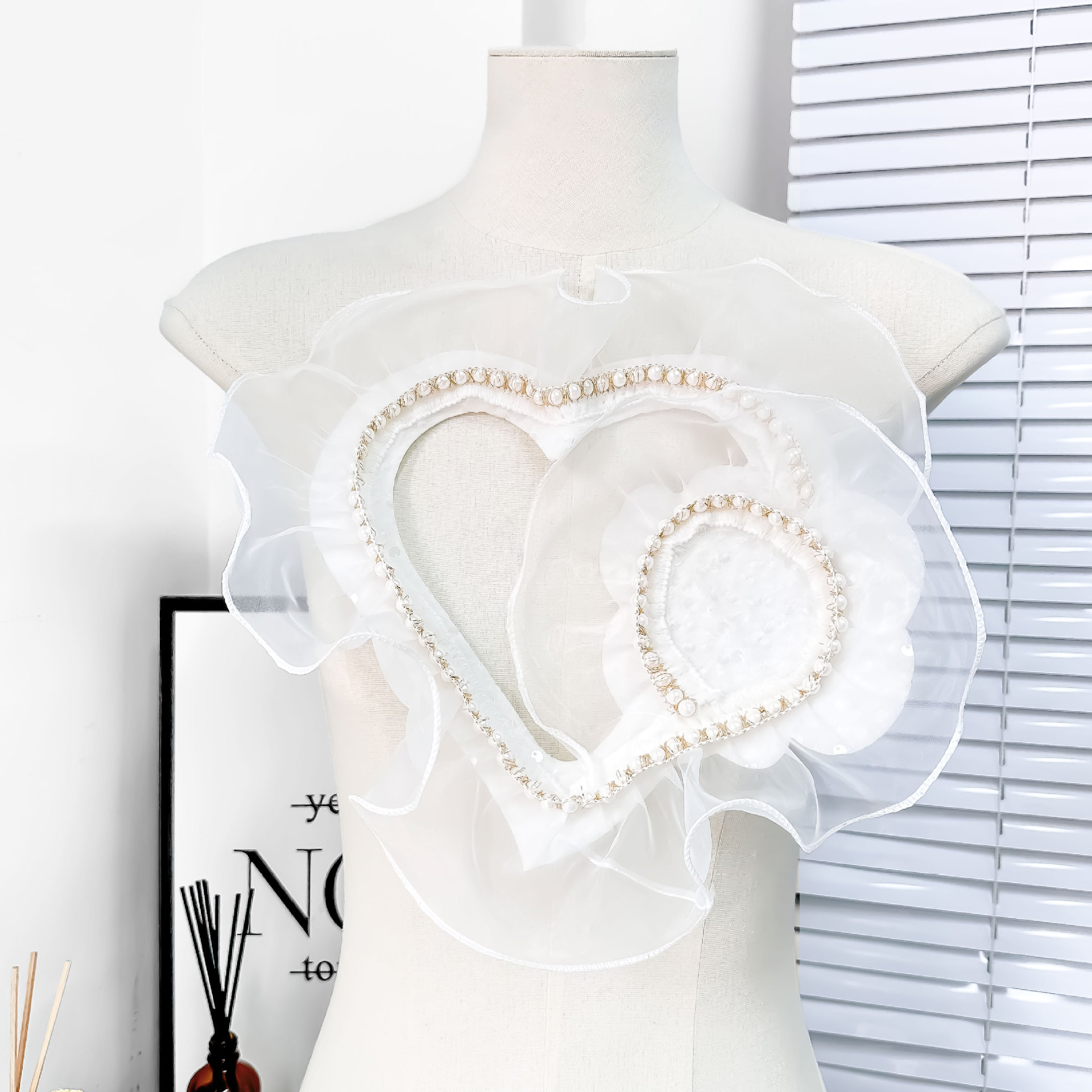 Nuevo blanco de doble capa ogan amor tela doblada pegada encaje de perla decoración vestido de boda vestido de ropa image 1