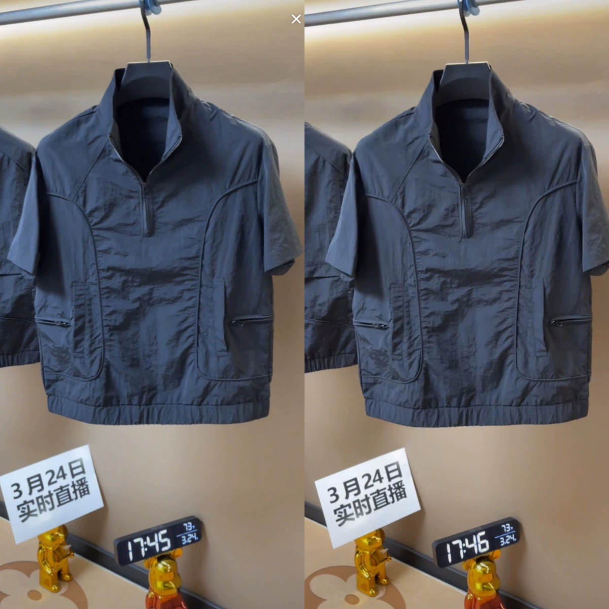 [Живые комнаты того же стиля] Мужская новая половина молнии вертикальный воротник с короткими рукавами красивый стильный простой дышащий тренд топ