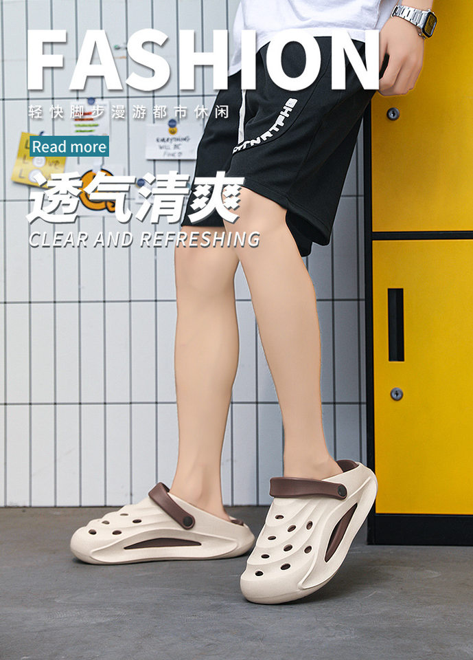 Dép sandal nam bít mũi đế dày kiểu lỗ thoáng khí đi biển — Kaki, Màu trắng, Màu đen chi tiết 1