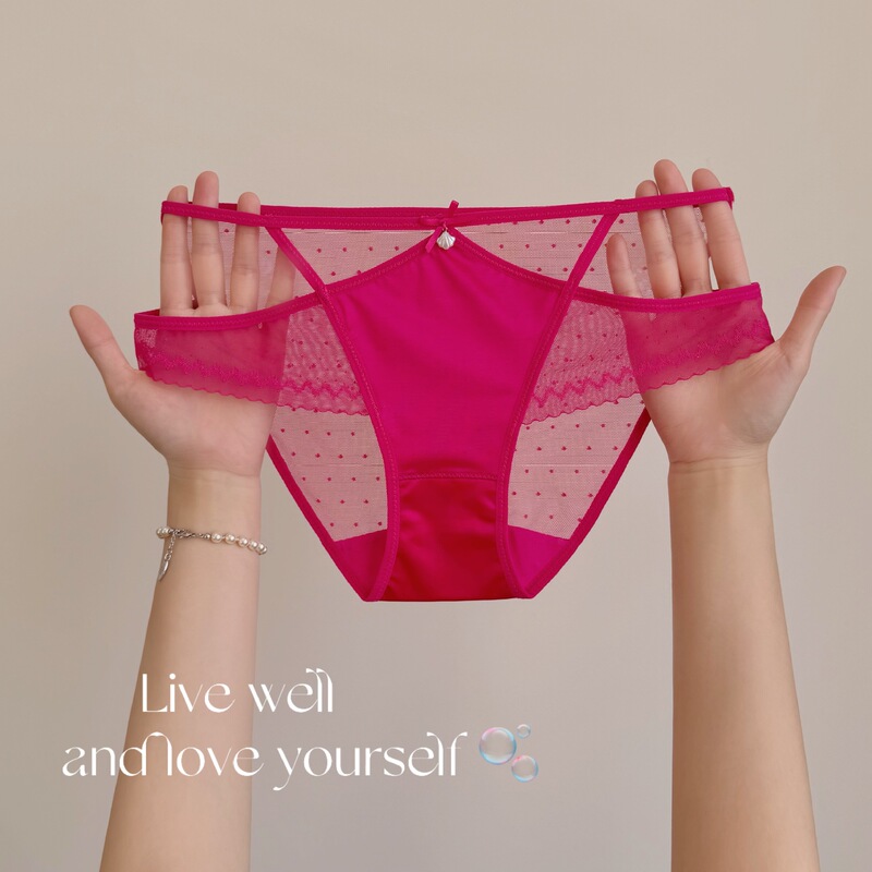 Bathing in the Breeze~ Sexy Satin High-Cut Lace Panties with Leg Rings, Alluring Transparent Mesh Pure Desire Style Briefs