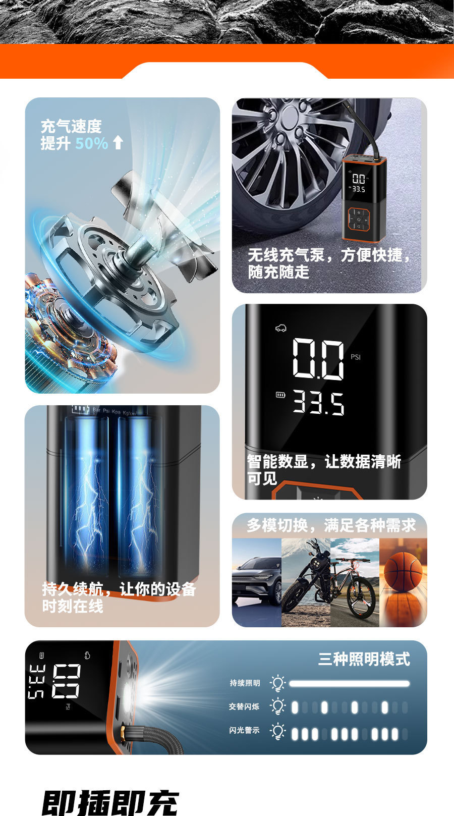 Cross-border portable car air pump with intelligent digital display, air pump for bicycle tires, basketball, electric air pump