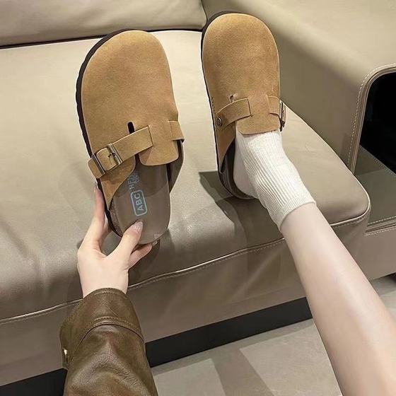 Birkenthal Shoes Soft Sole Women's Shoes 2025 Spring and Summer New Style Baotou Slippers Outer Wear Lazy Retro Slip-on Birkenthal Shoes