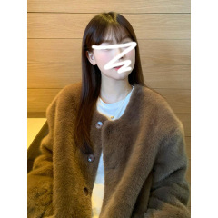 咖色仿水貂毛皮加厚短款毛毛外套女秋冬季2025新款宽松上衣