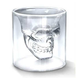 跨境双层骷髅头玻璃杯创意咖啡鸡尾酒红酒杯酒吧异形海盗杯玻璃杯