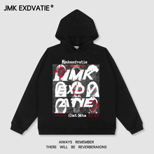 JMK EXDVATIE美式复古潮牌模糊人物九宫格印花宽松男女连帽卫衣