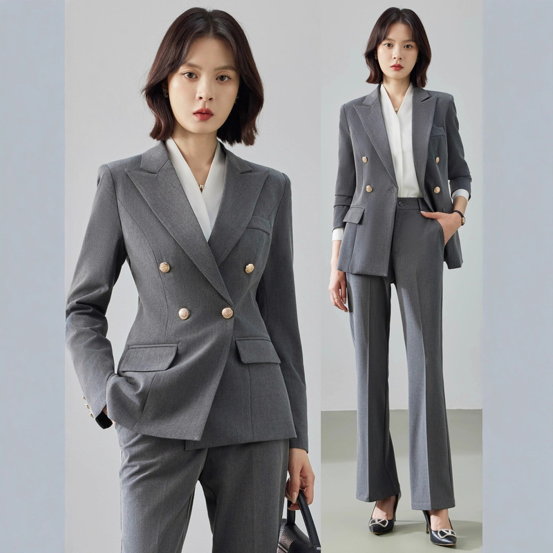 Gray Suit Suit for Women, High-End Light Workplace Double-Breasted College Student Interview Professional Formal Suit Jacket